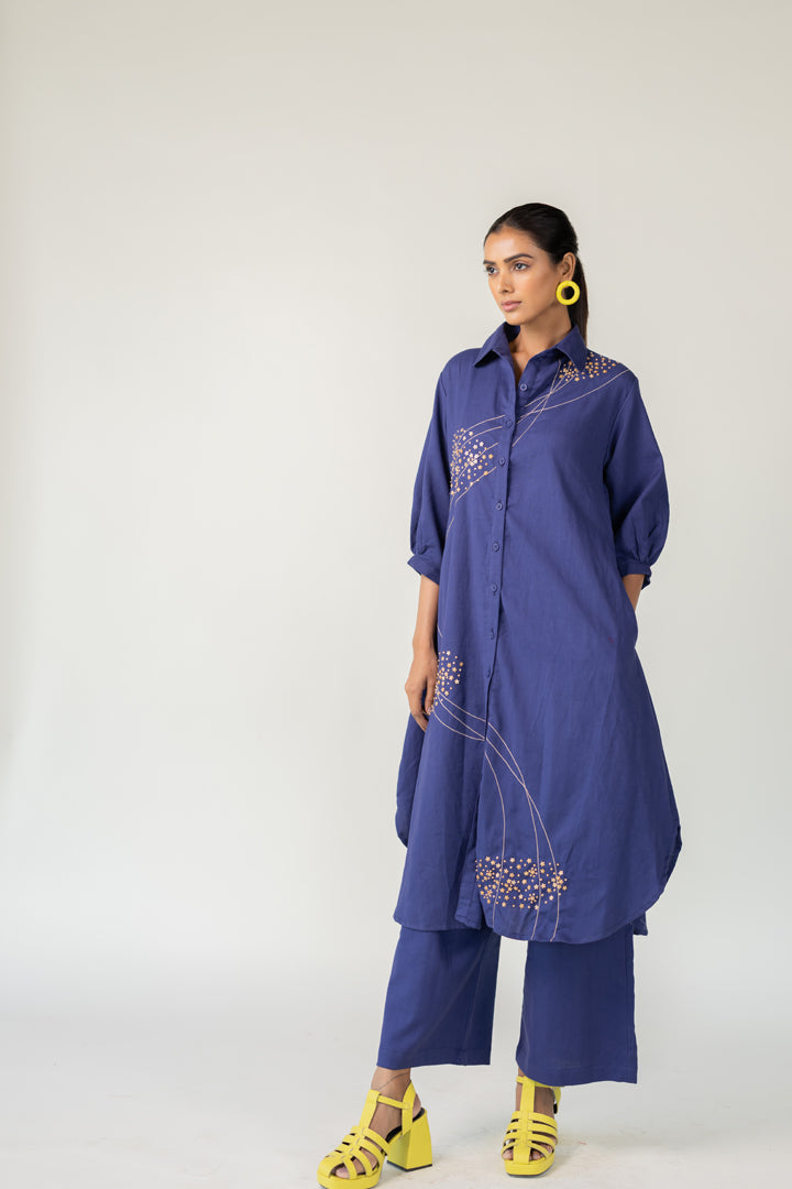 Indigo and Ecru Fluidity Tunic Set- SS