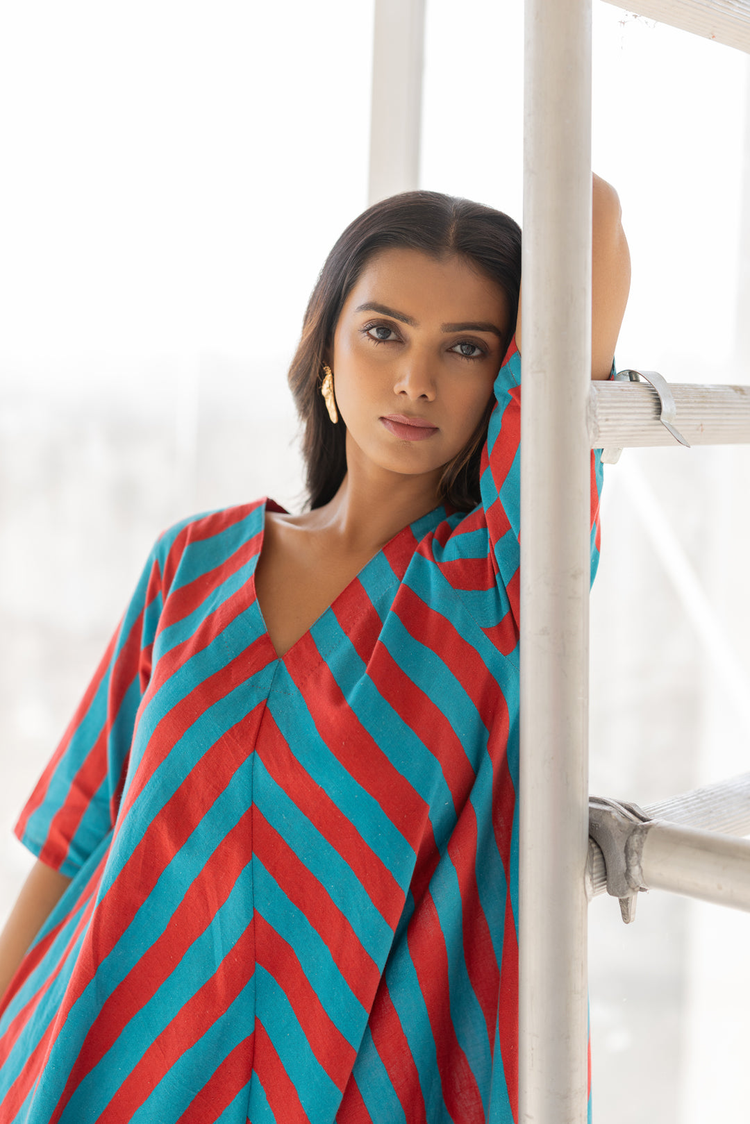 Poppy and Blue Stripe Kurta Set- SS