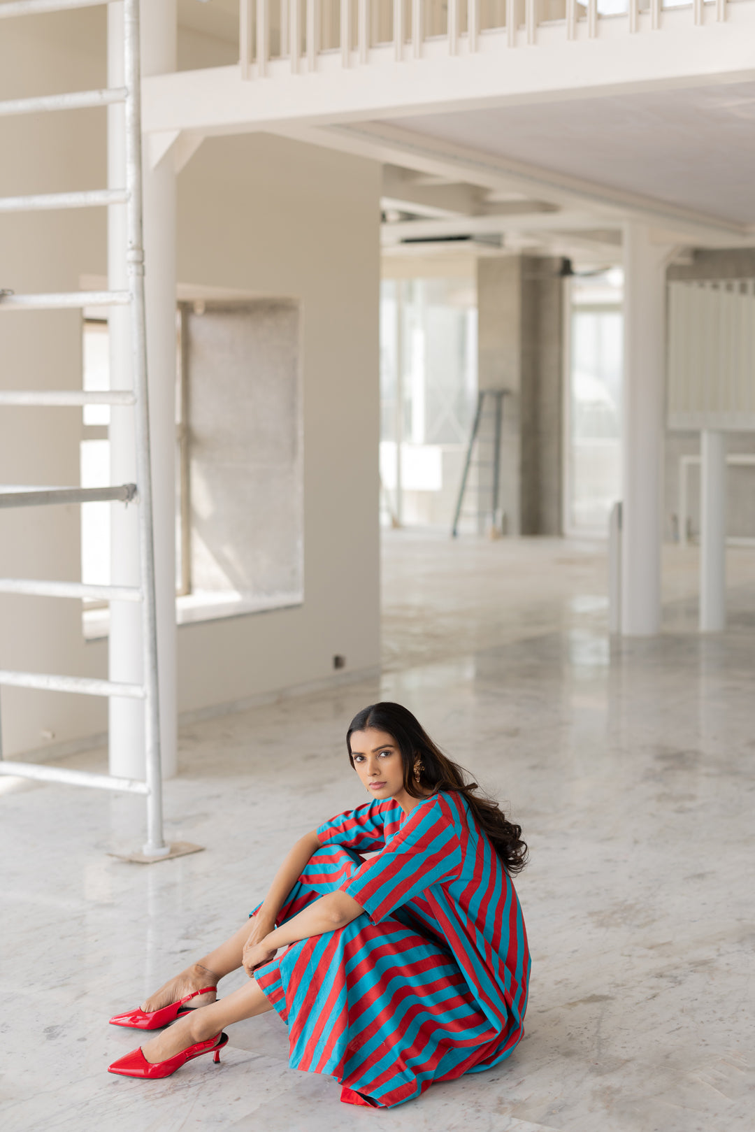 Poppy and Blue Stripe Kurta Set- SS