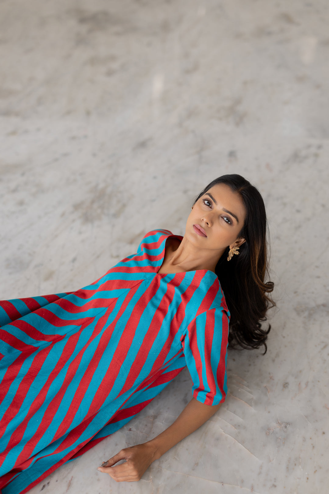 Poppy and Blue Stripe Kurta Set- SS
