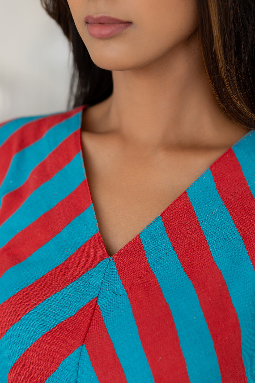 Poppy and Blue Stripe Kurta Set- SS