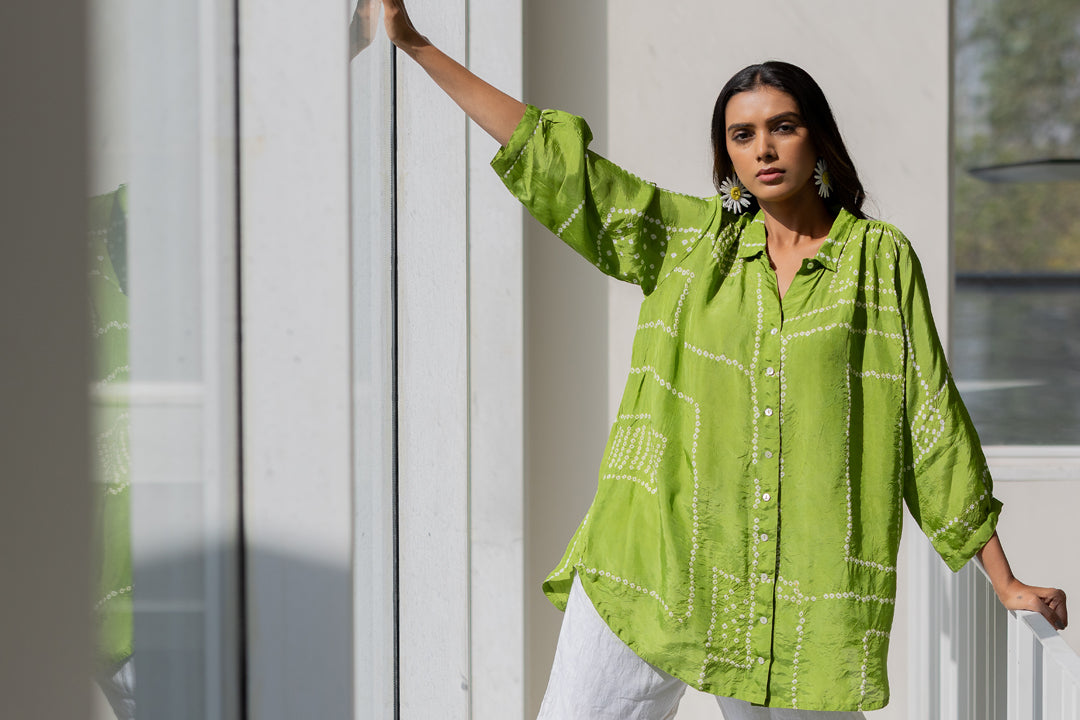 Terra Green Silk Shirt Co-Ord- SS