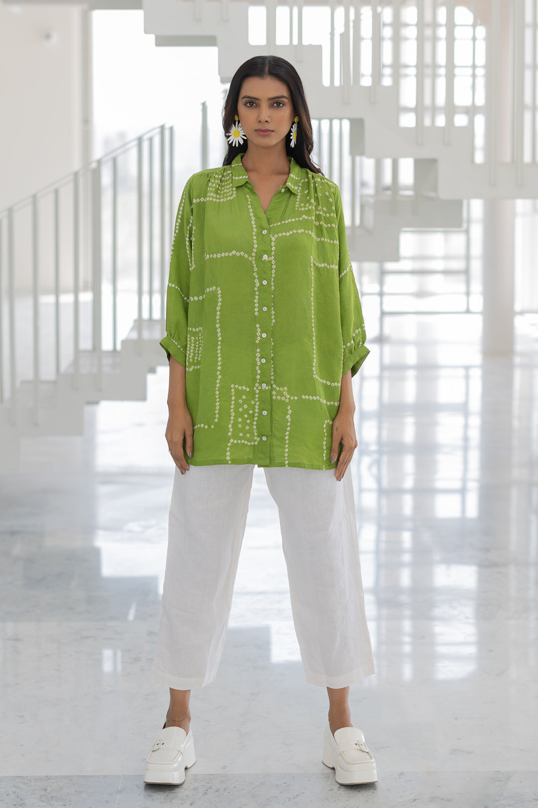 Terra Green Silk Shirt Co-Ord- SS