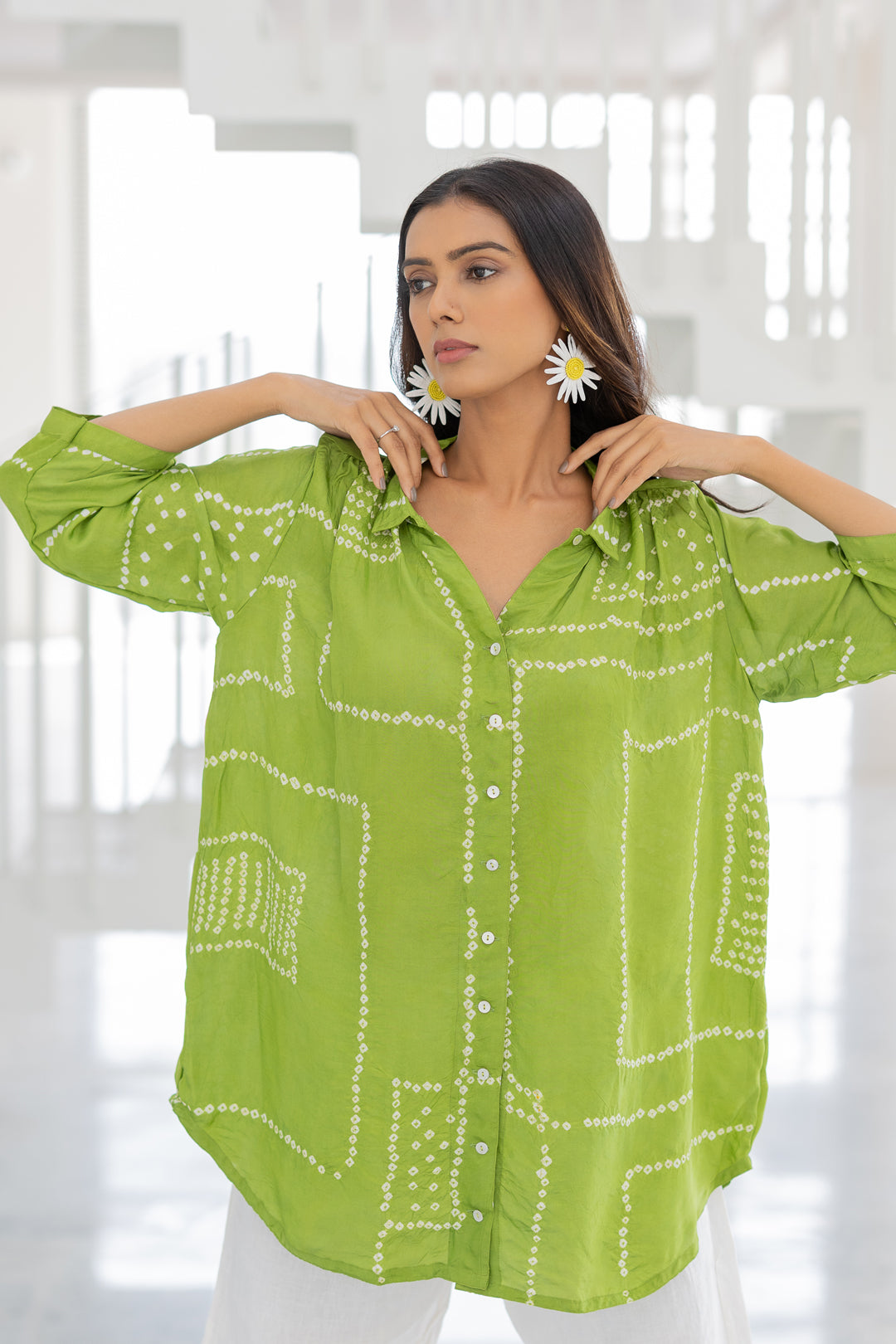 Terra Green Silk Shirt Co-Ord- SS