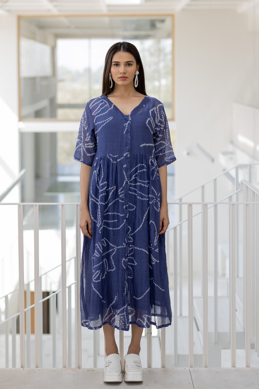 Blue Wildflower Bandhej Dress- SS