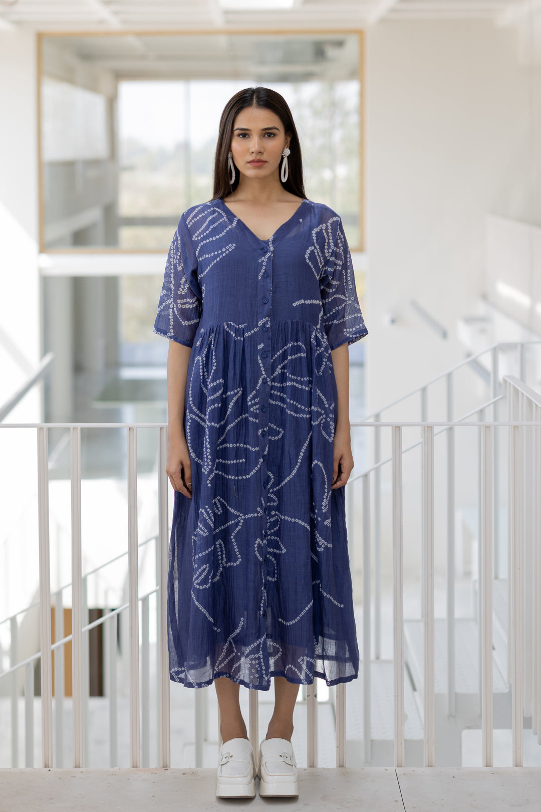 Blue Wildflower Bandhej Dress- SS