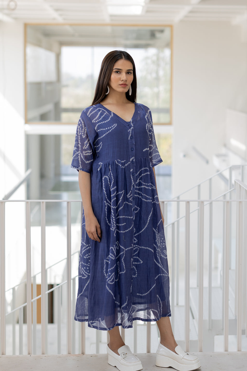Blue Wildflower Bandhej Dress- SS