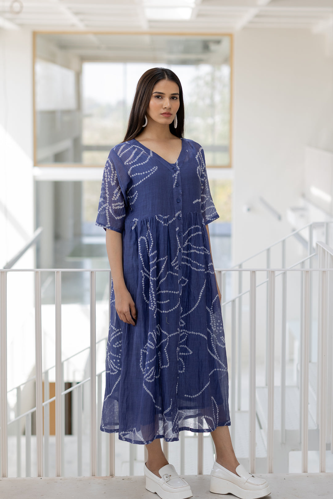 Blue Wildflower Bandhej Dress- SS