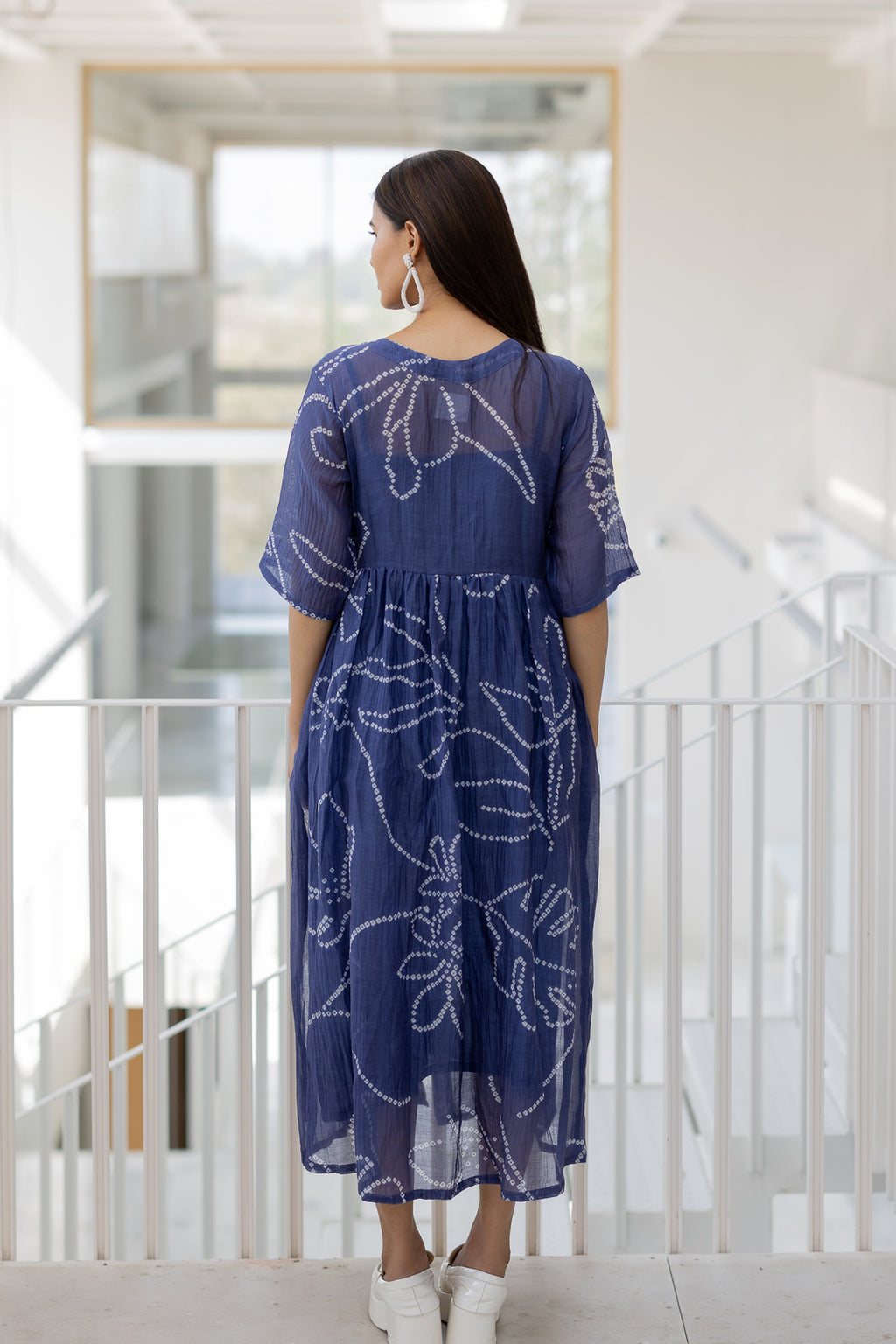 Blue Wildflower Bandhej Dress- SS