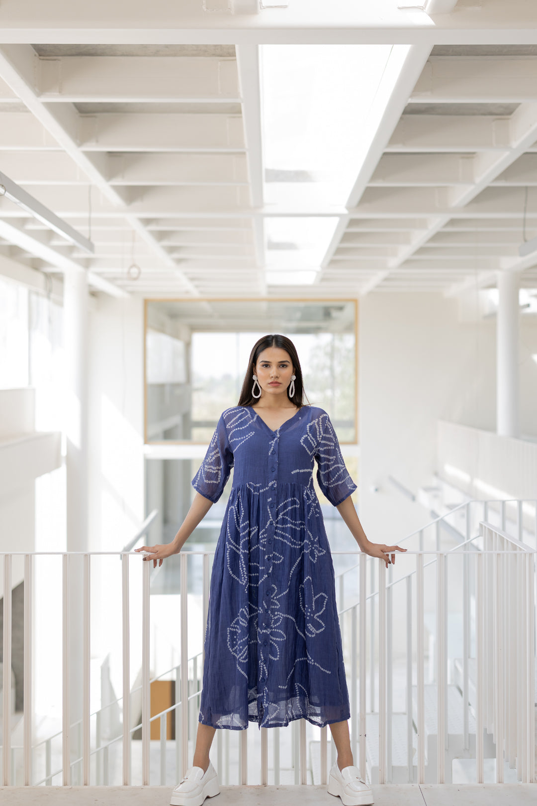 Blue Wildflower Bandhej Dress- SS
