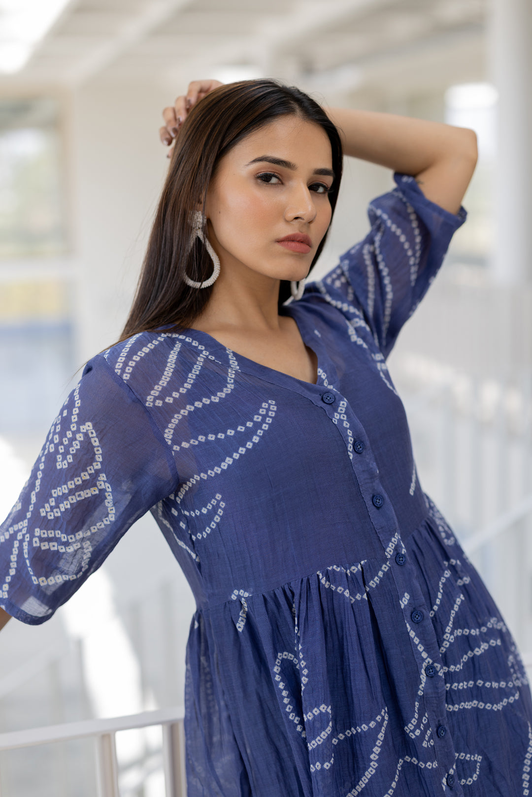 Blue Wildflower Bandhej Dress- SS