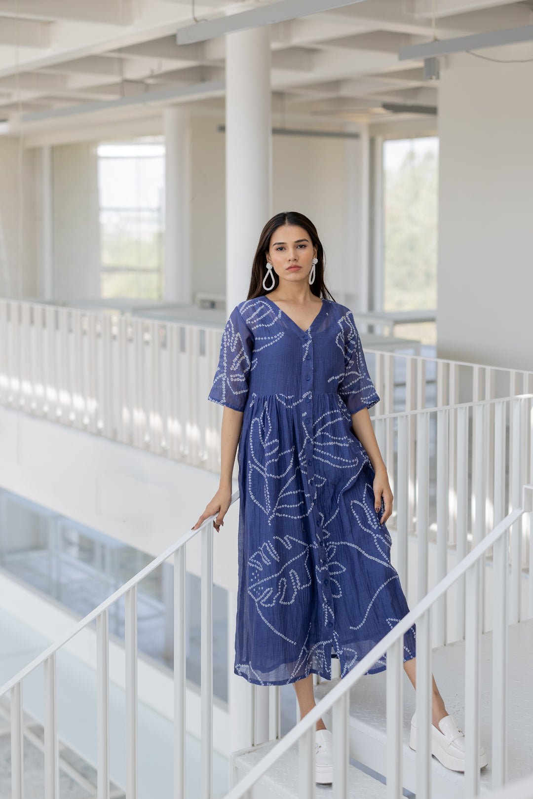 Blue Wildflower Bandhej Dress- SS
