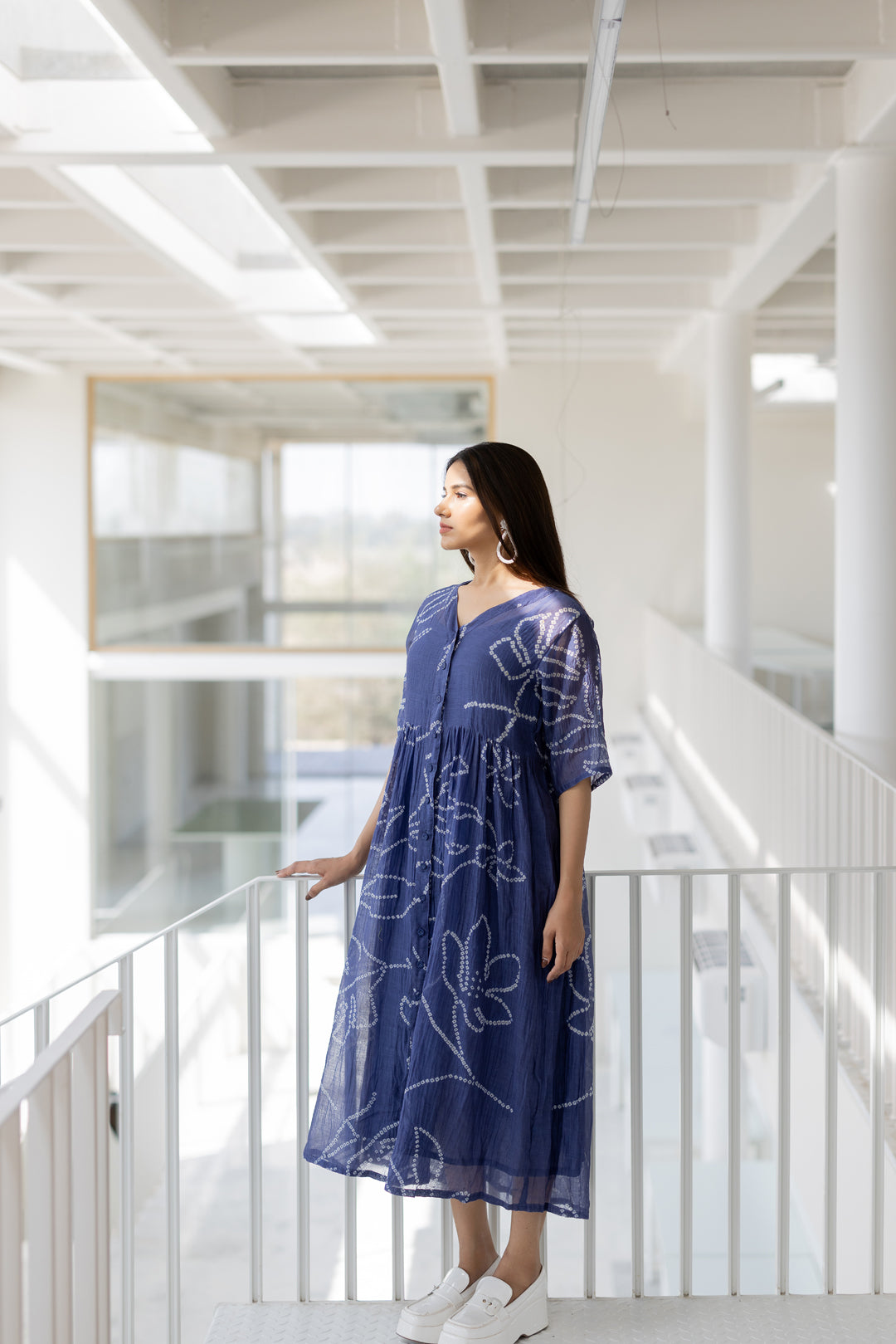 Blue Wildflower Bandhej Dress- SS