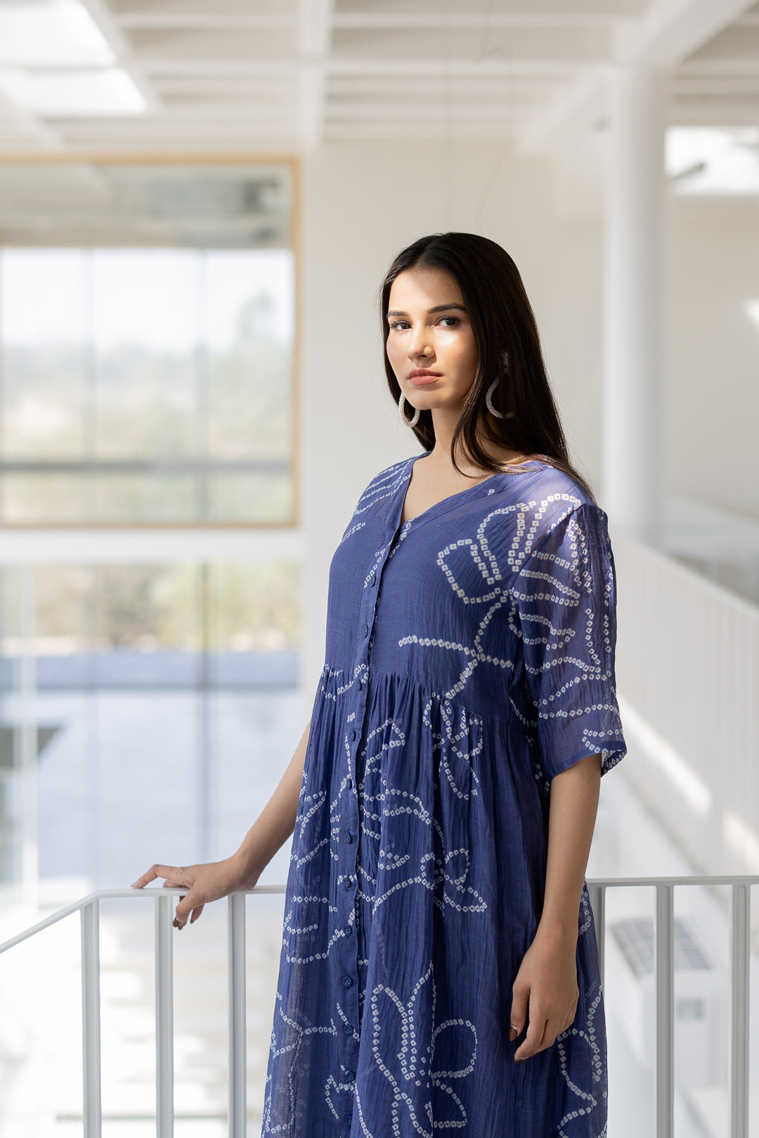 Blue Wildflower Bandhej Dress- SS