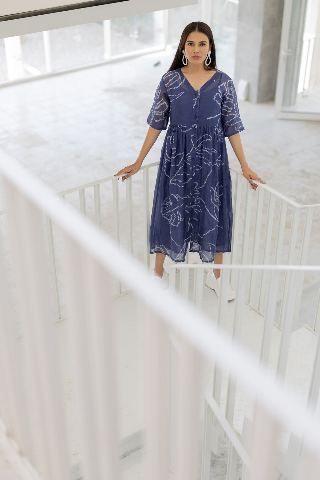 Blue Wildflower Bandhej Dress- SS