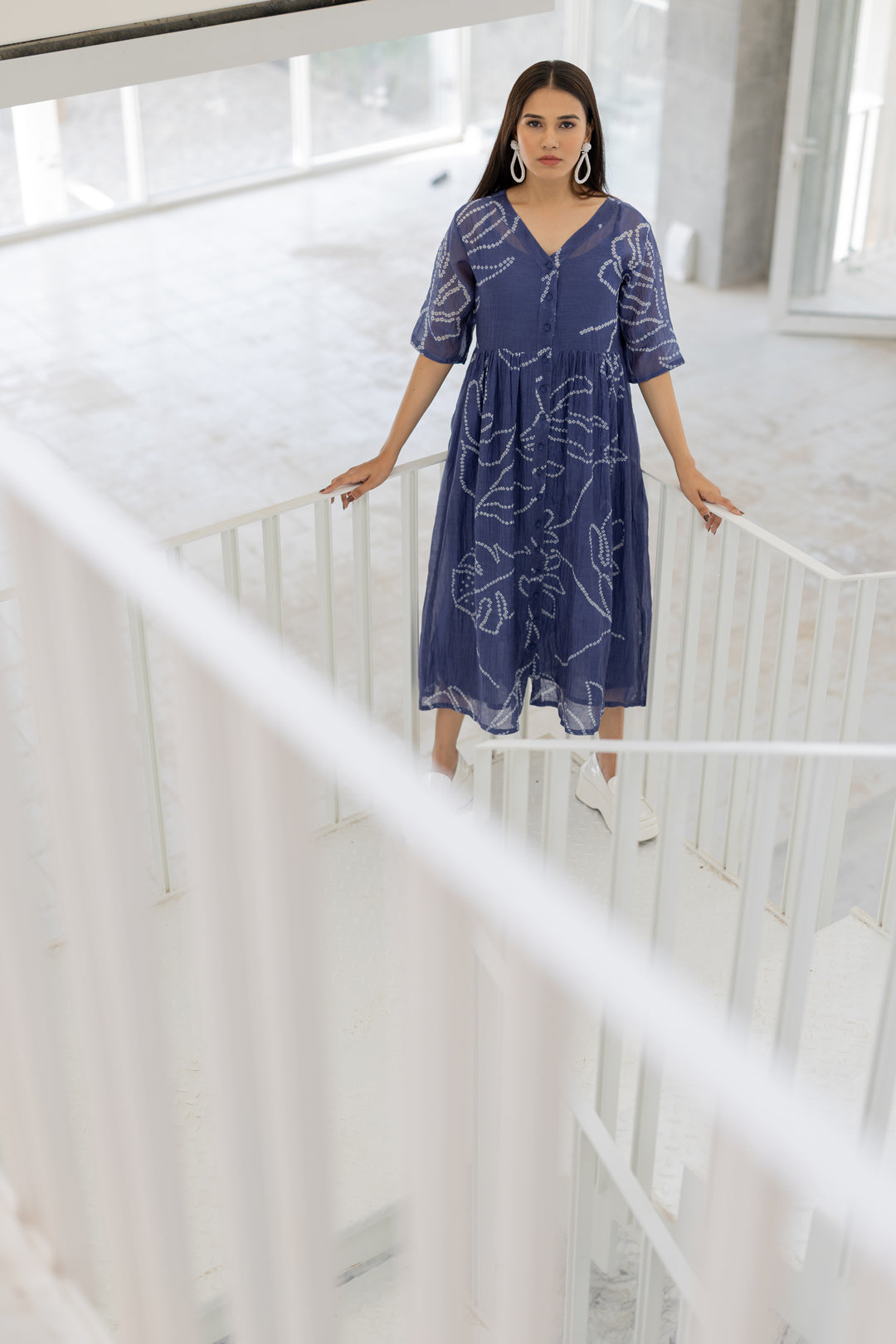 Blue Wildflower Bandhej Dress- SS