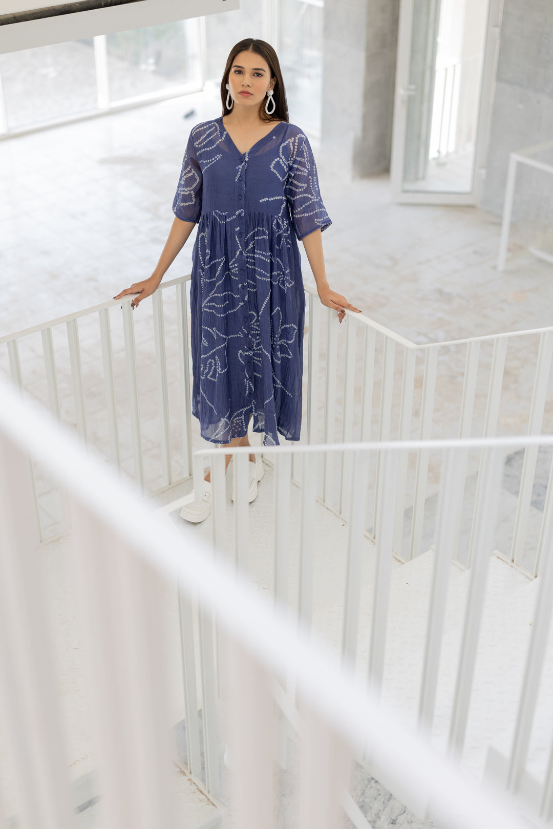 Blue Wildflower Bandhej Dress- SS