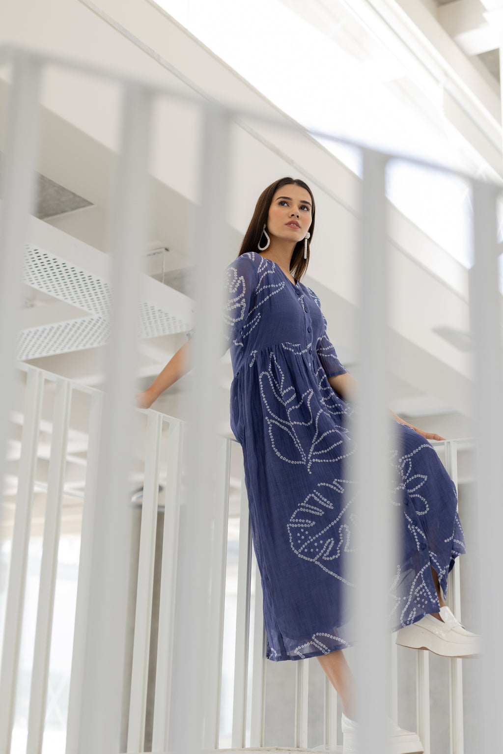 Blue Wildflower Bandhej Dress- SS