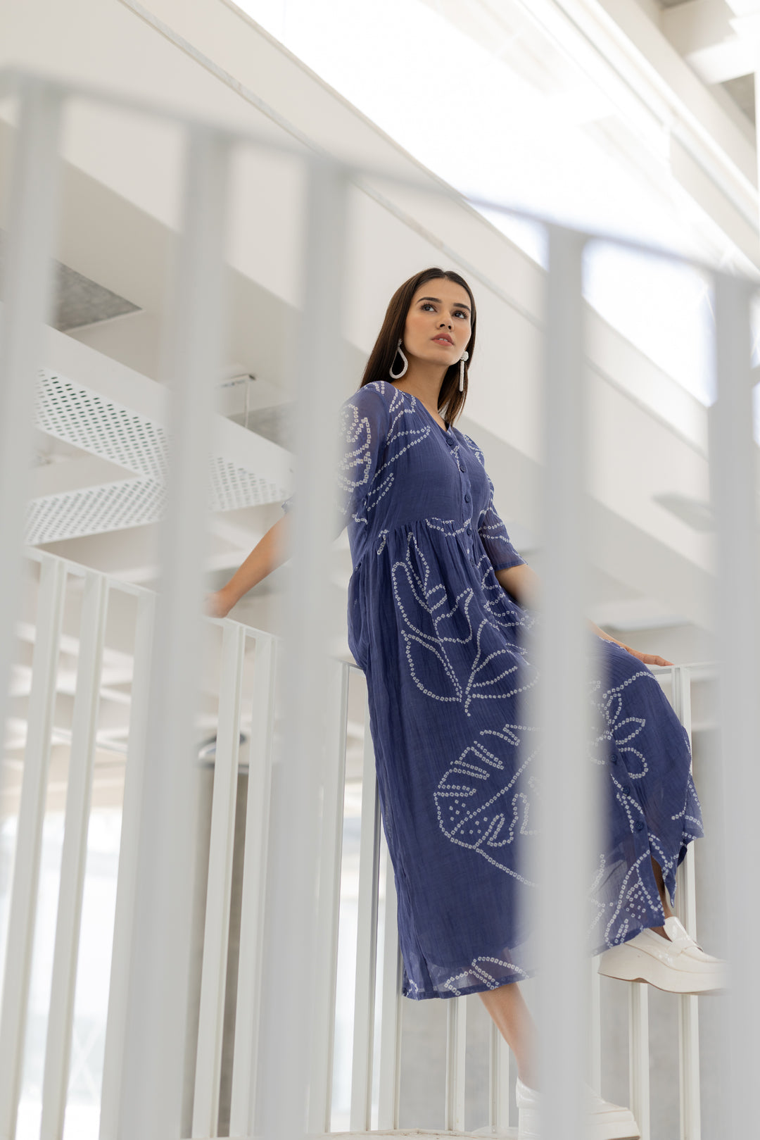 Blue Wildflower Bandhej Dress- SS