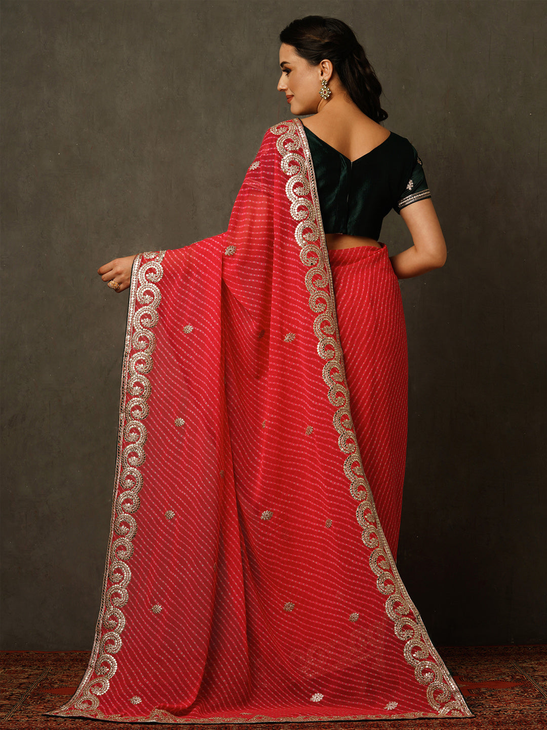 Georgette Pink Embellished Celebrity Saree With Blouse