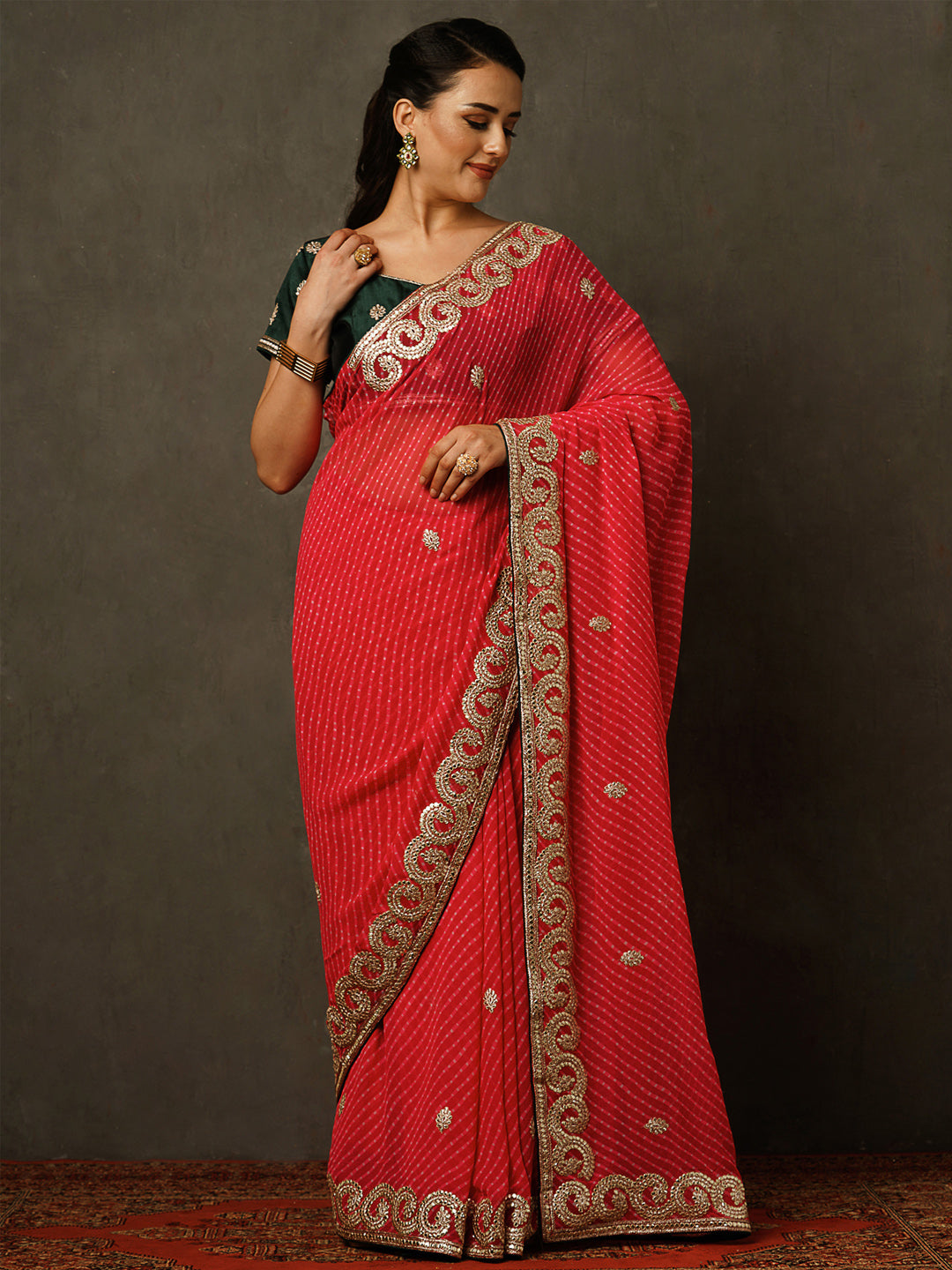 Georgette Pink Embellished Celebrity Saree With Blouse