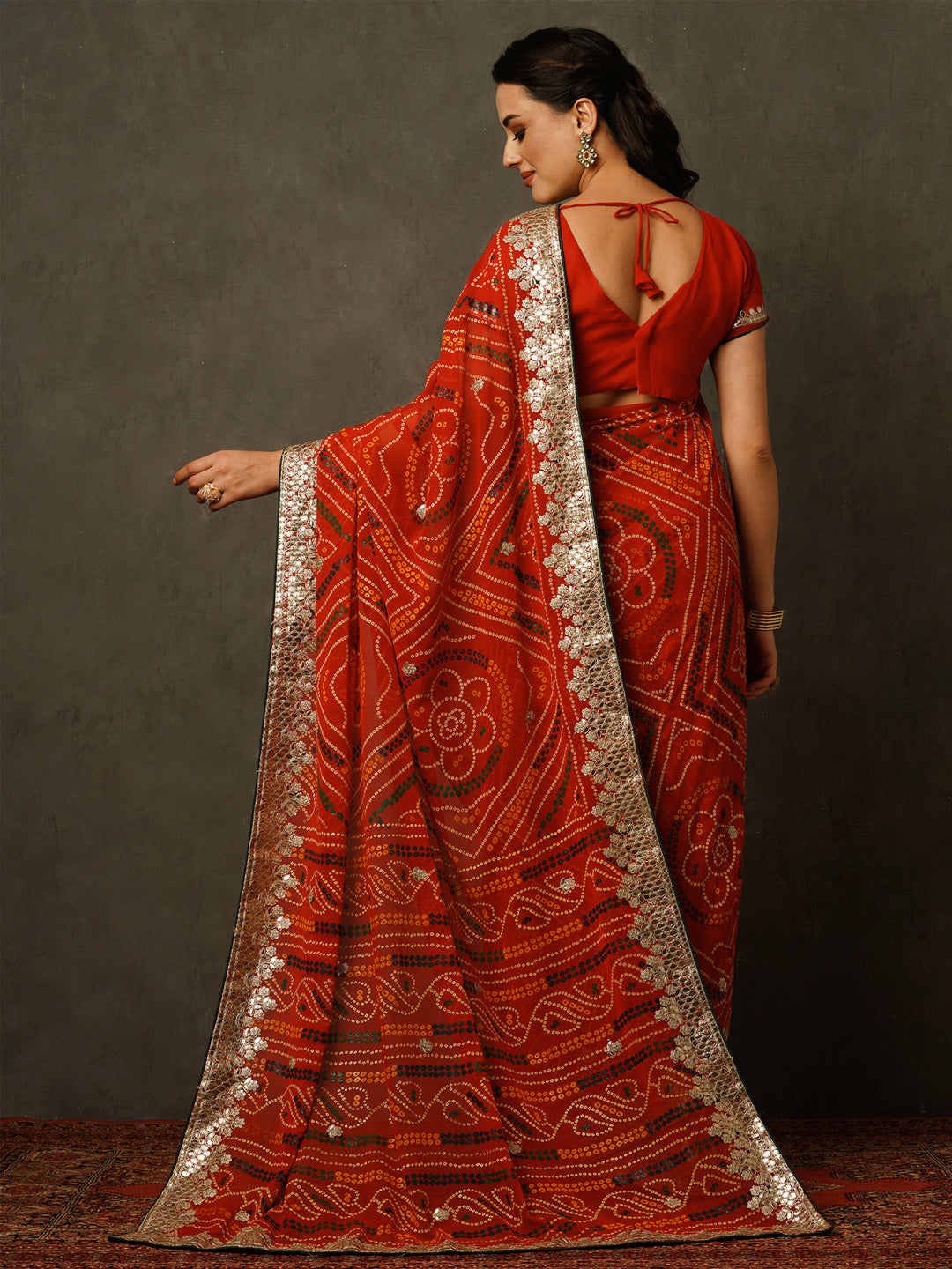 Georgette Red Embellished Celebrity Saree With Blouse