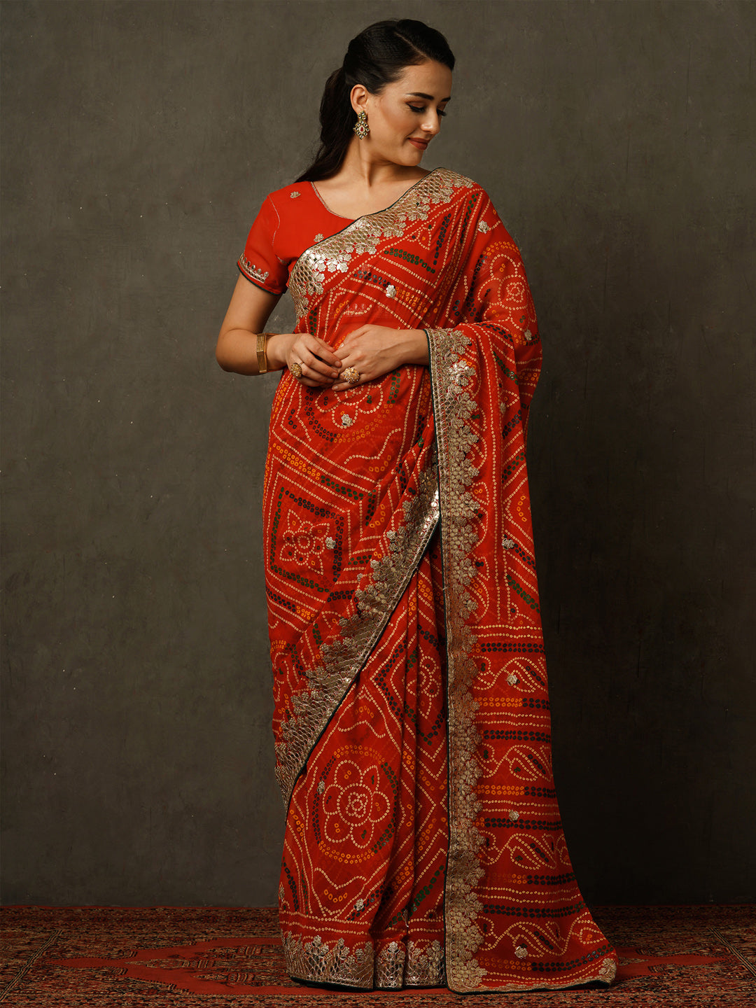 Georgette Red Embellished Celebrity Saree With Blouse