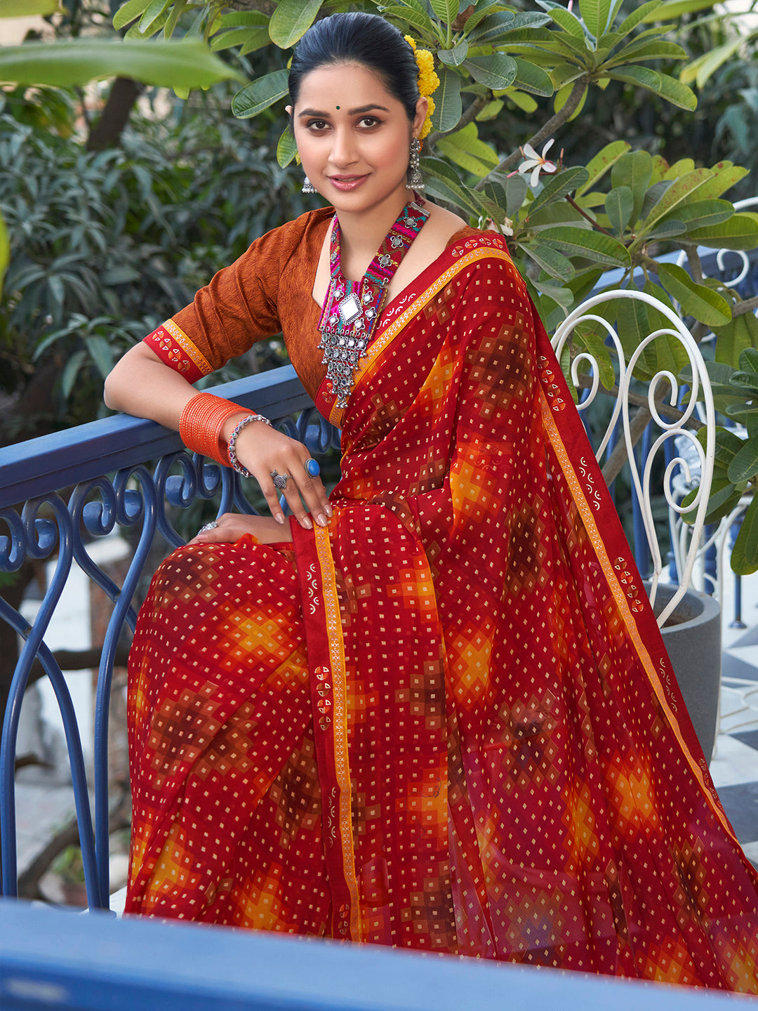 Georgette Brown Embellished Designer Saree With Blouse