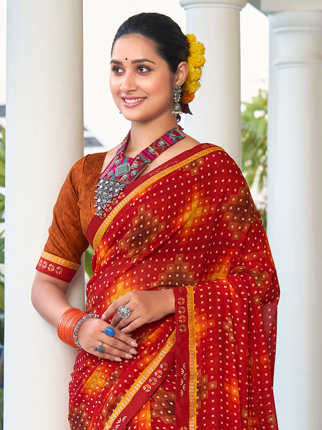 Georgette Brown Embellished Designer Saree With Blouse