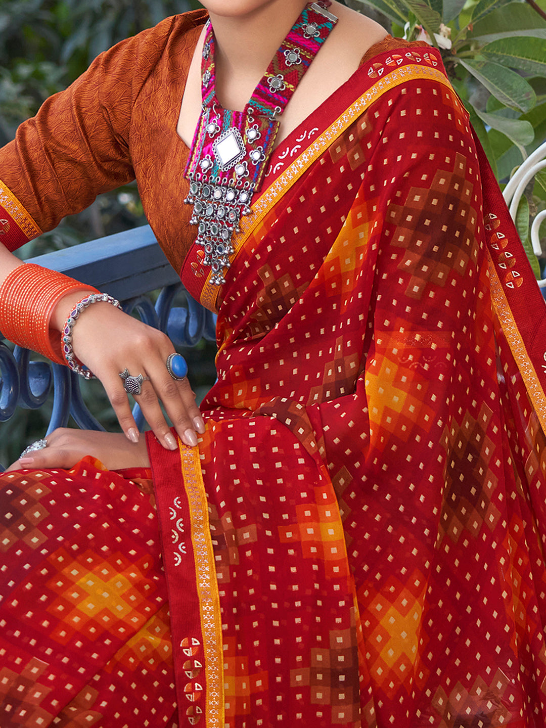 Georgette Brown Embellished Designer Saree With Blouse