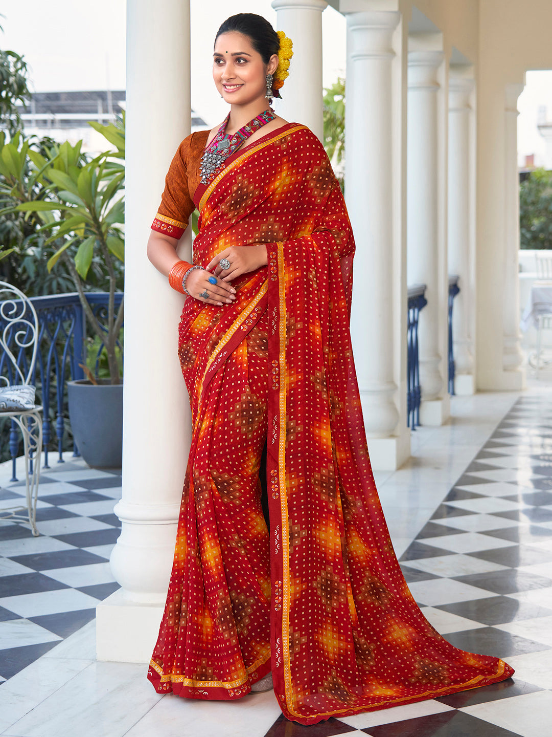 Georgette Brown Embellished Designer Saree With Blouse