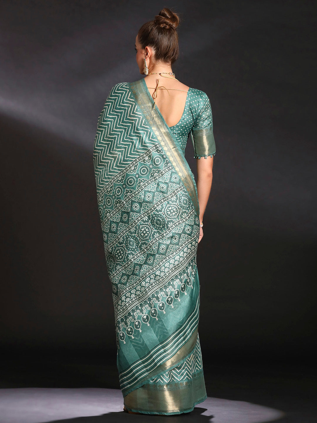 Art Silk Sea Green Printed Designer Saree With Blouse