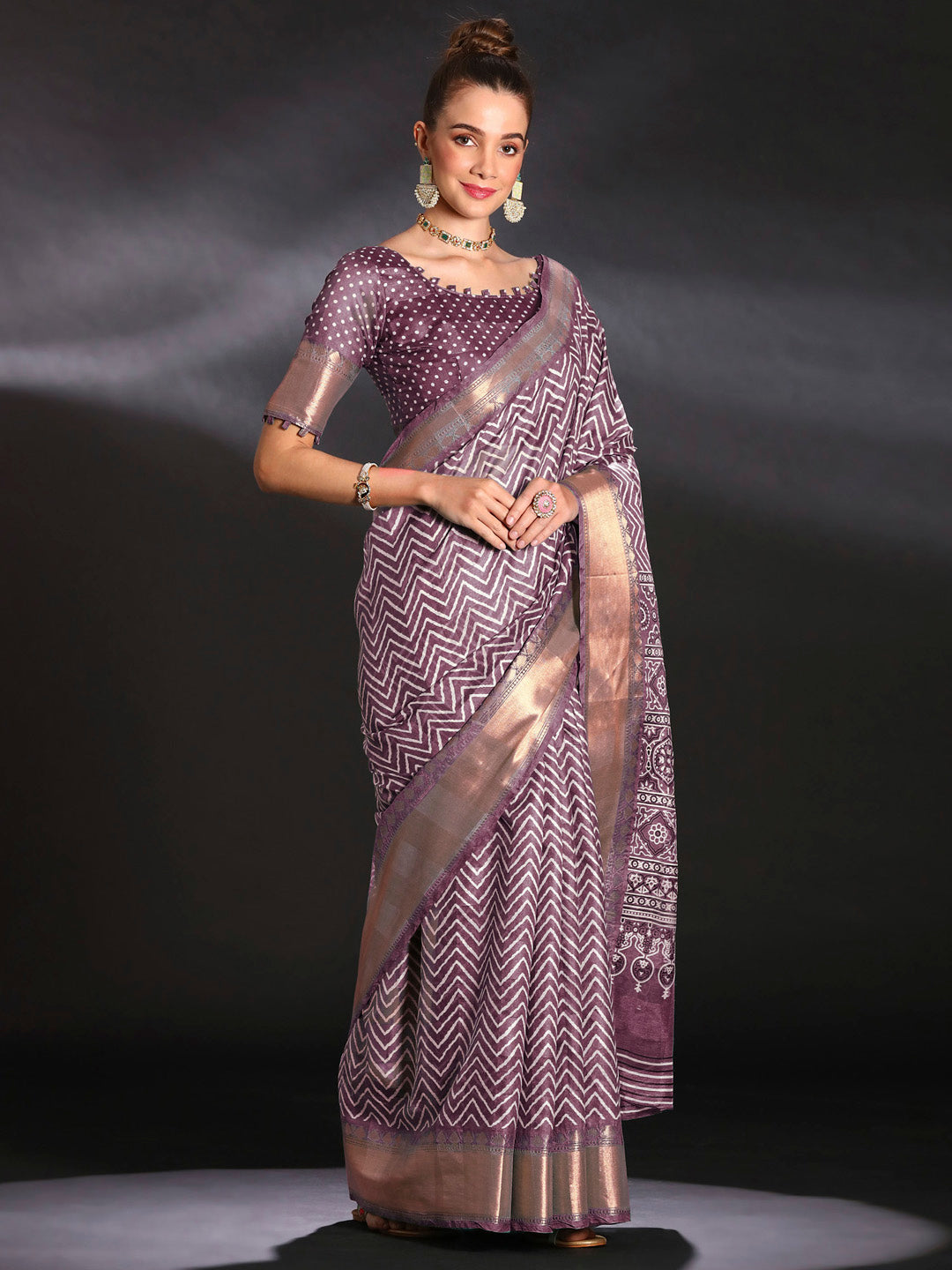 Art Silk Mauve Printed Designer Saree With Blouse