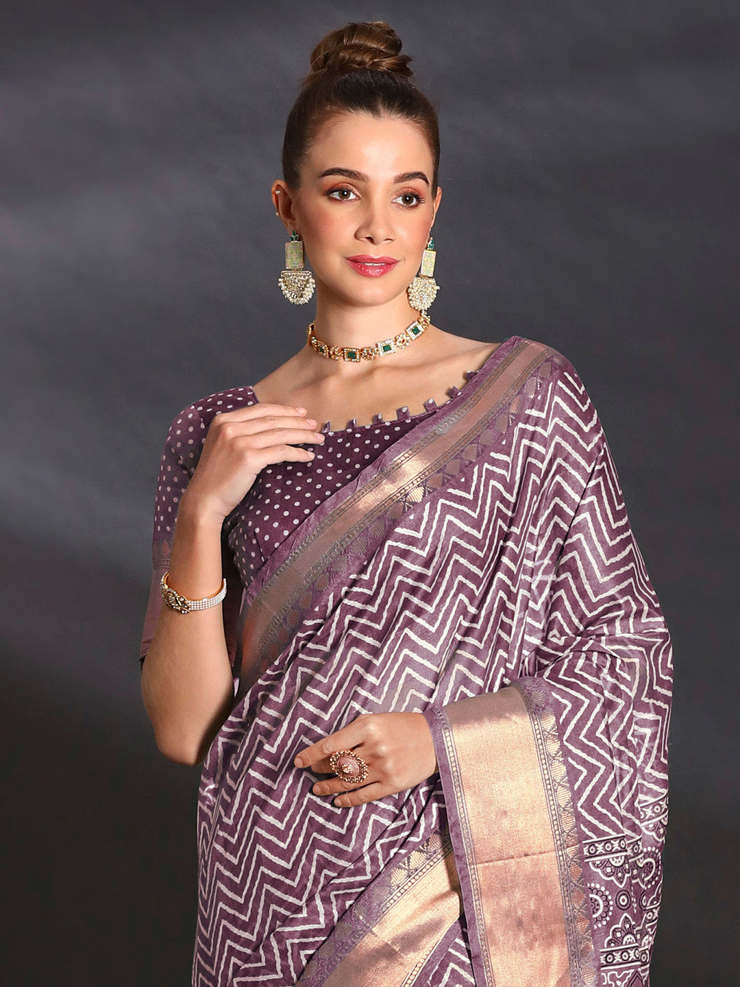 Art Silk Mauve Printed Designer Saree With Blouse