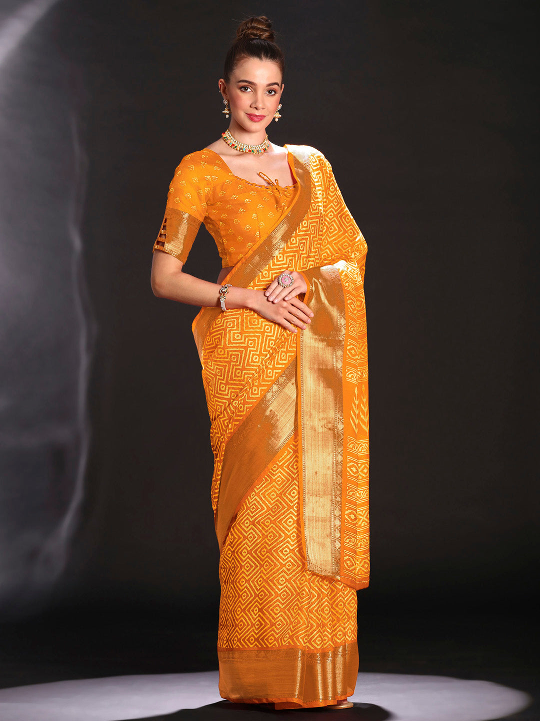 Art Silk Yellow Printed Designer Saree With Blouse