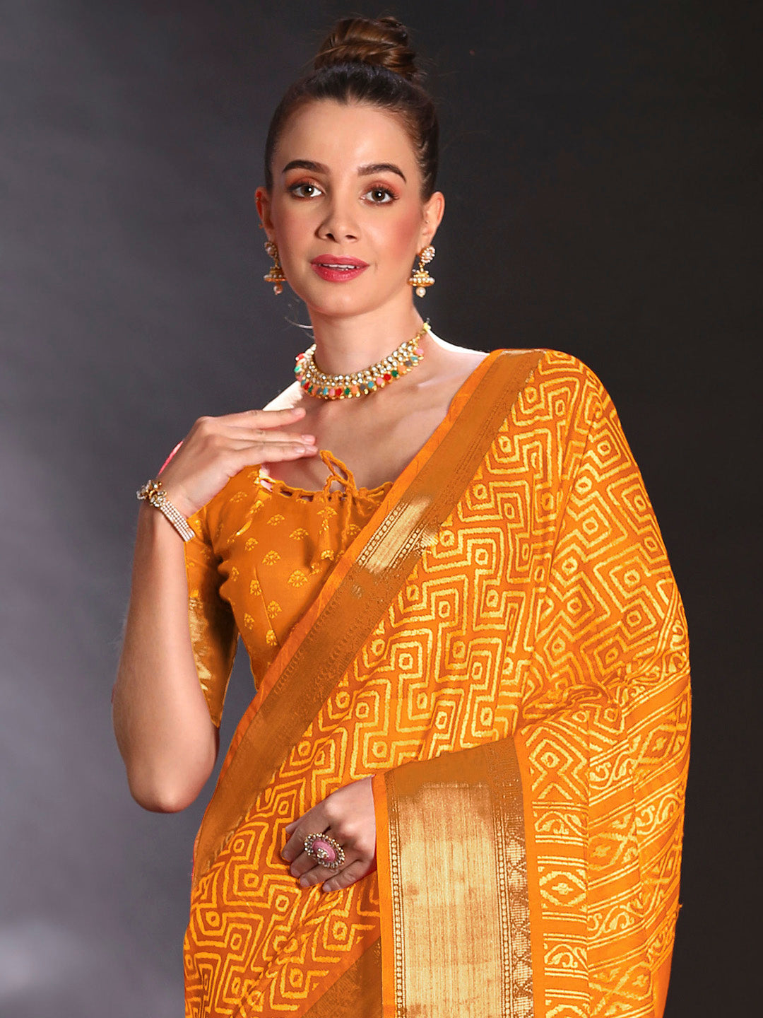 Art Silk Yellow Printed Designer Saree With Blouse