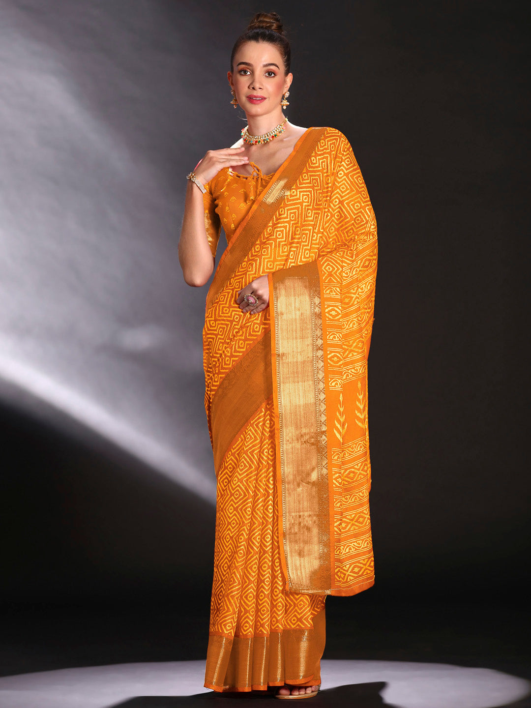 Art Silk Yellow Printed Designer Saree With Blouse