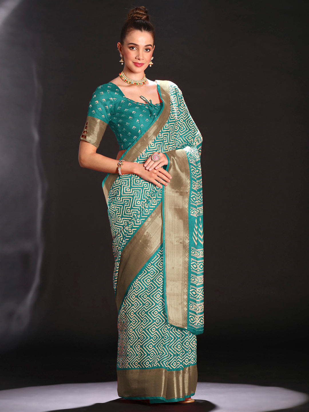 Art Silk Light Blue Printed Designer Saree With Blouse