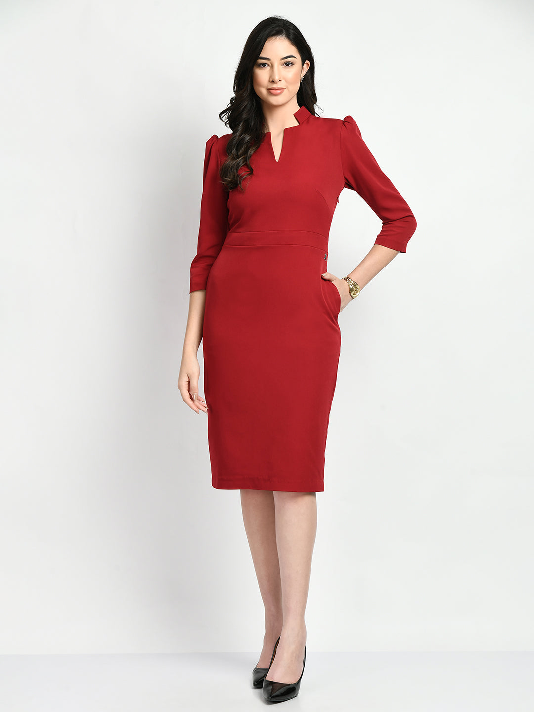 Exude Grace Puff Sleeves Sheath Dress