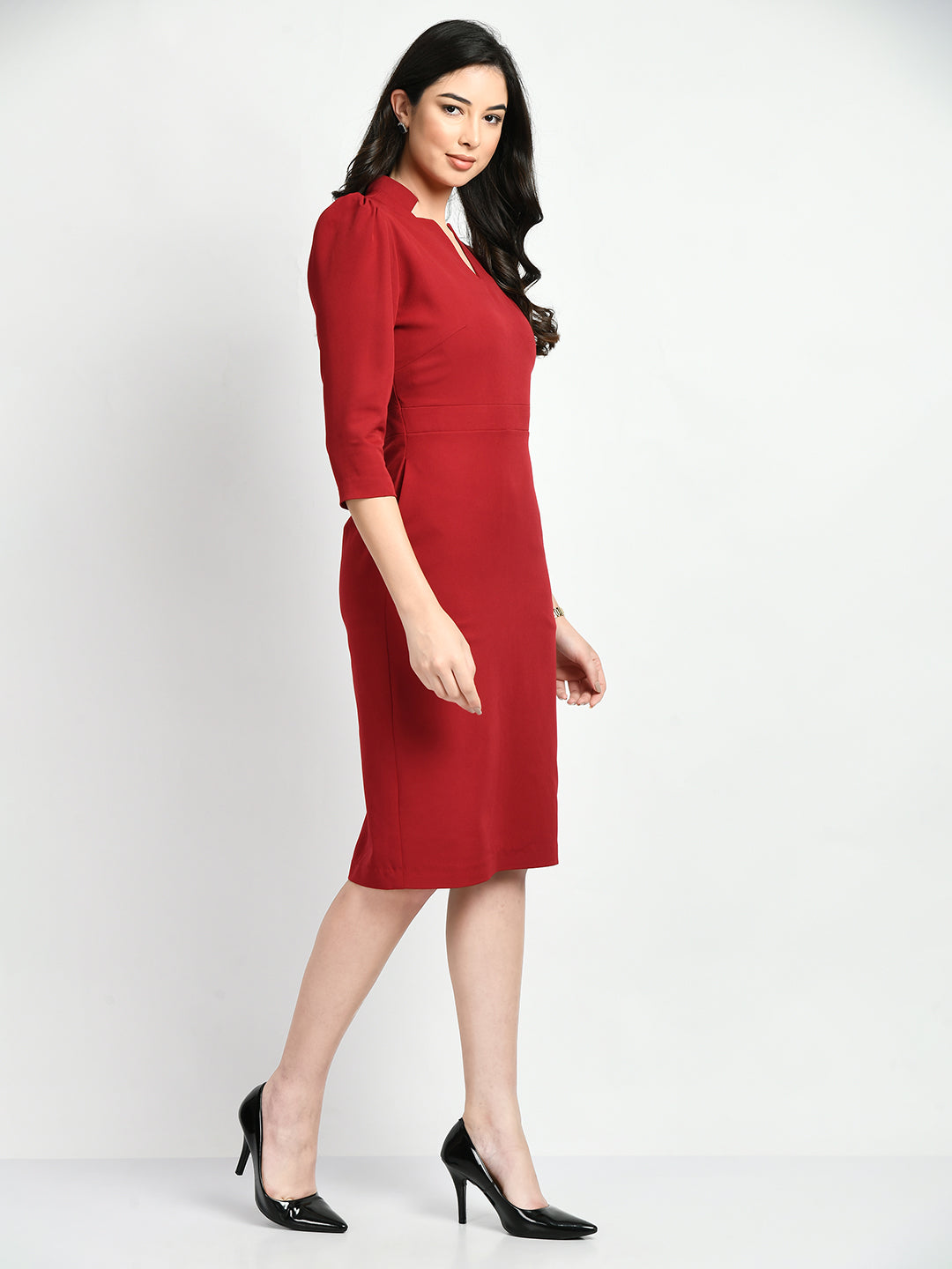 Exude Grace Puff Sleeves Sheath Dress