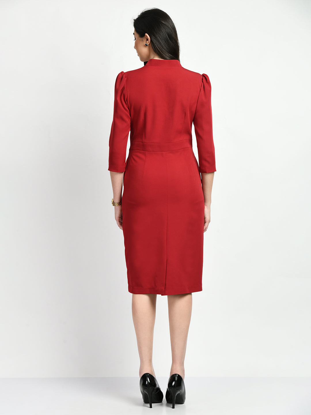 Exude Grace Puff Sleeves Sheath Dress