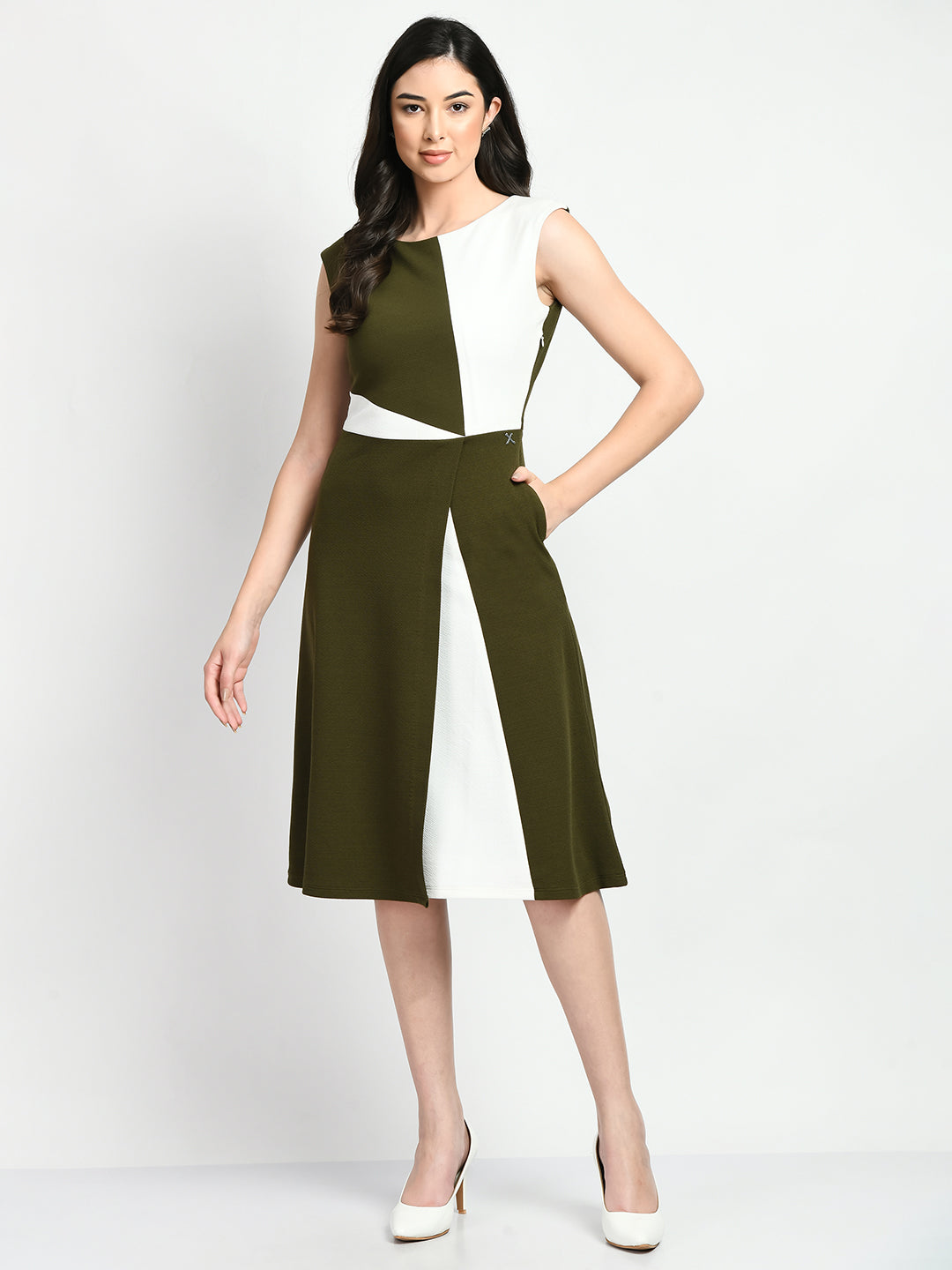 Exude Elegance Colour Blocked A-line Wrap Dress