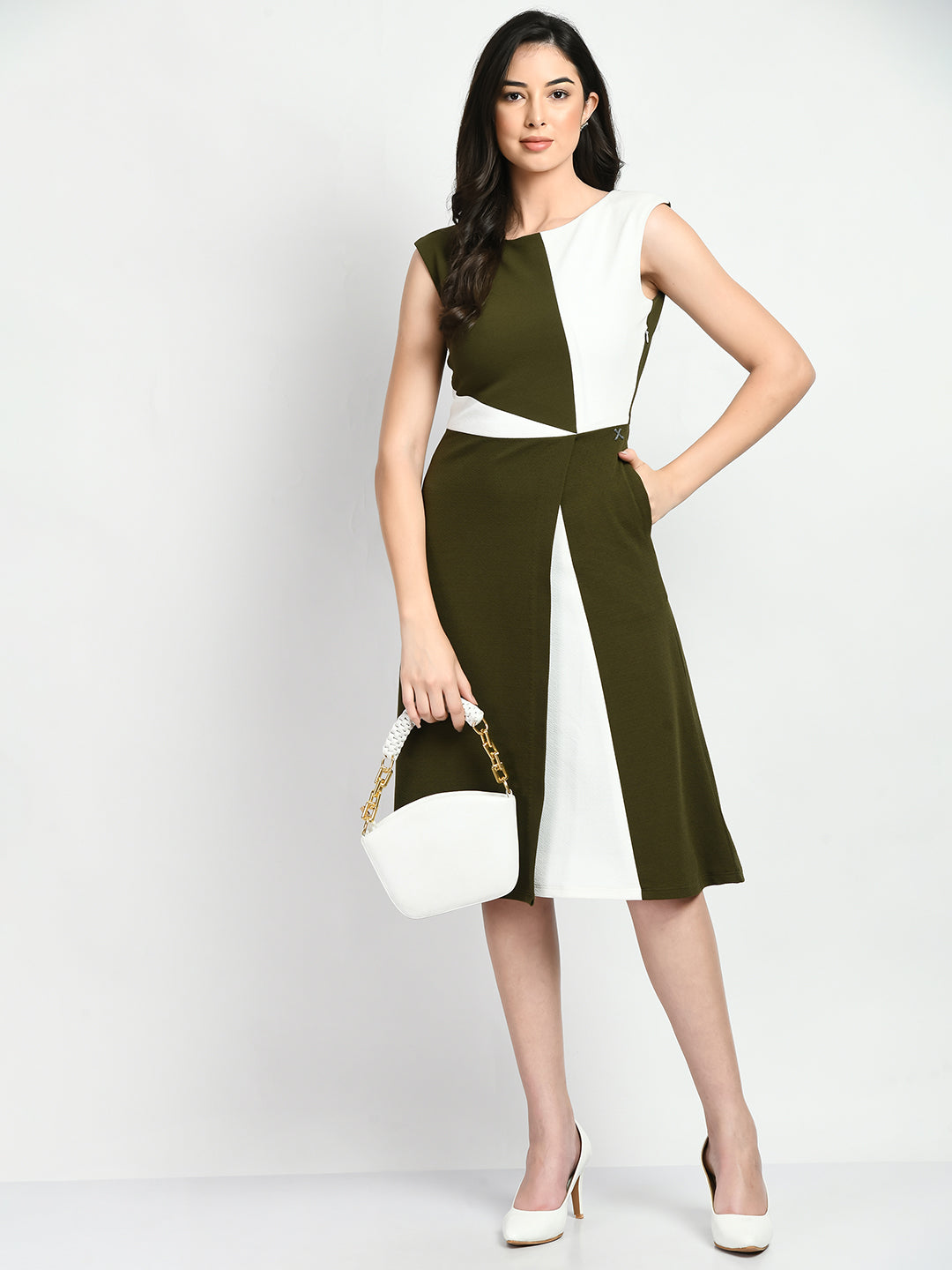 Exude Elegance Colour Blocked A-line Wrap Dress