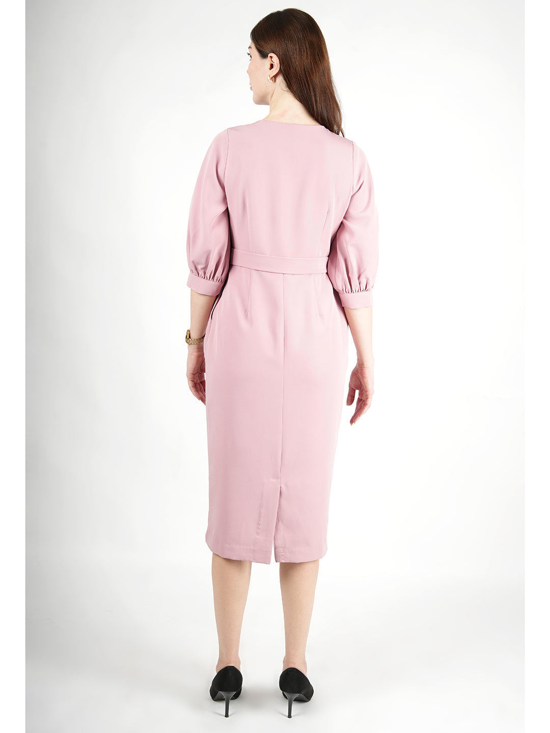 Exude Bright Low 3/4 Puff Sleeve Dress