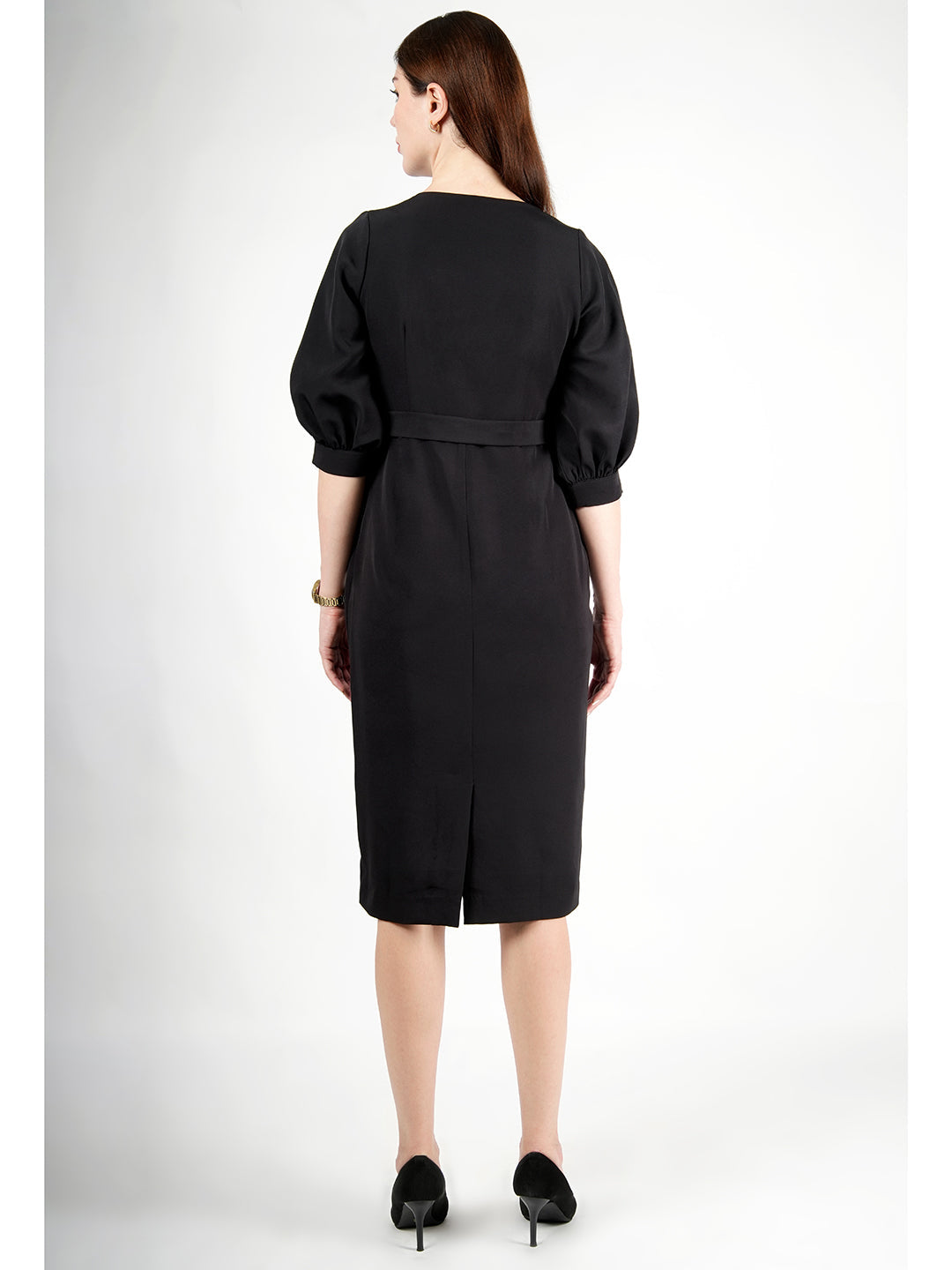 Exude Bright Low 3/4 Puff Sleeve Dress