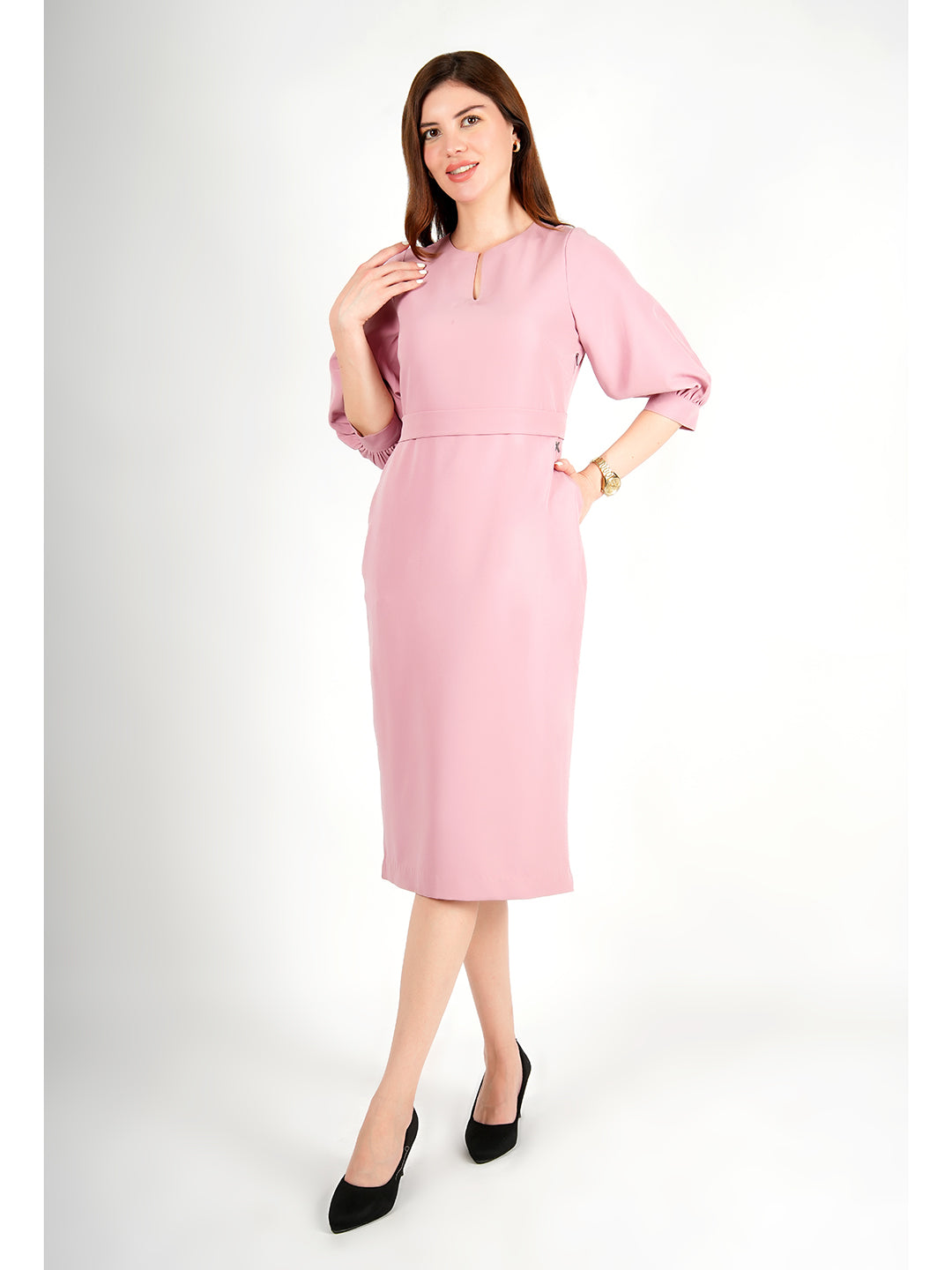 Exude Bright Low 3/4 Puff Sleeve Dress