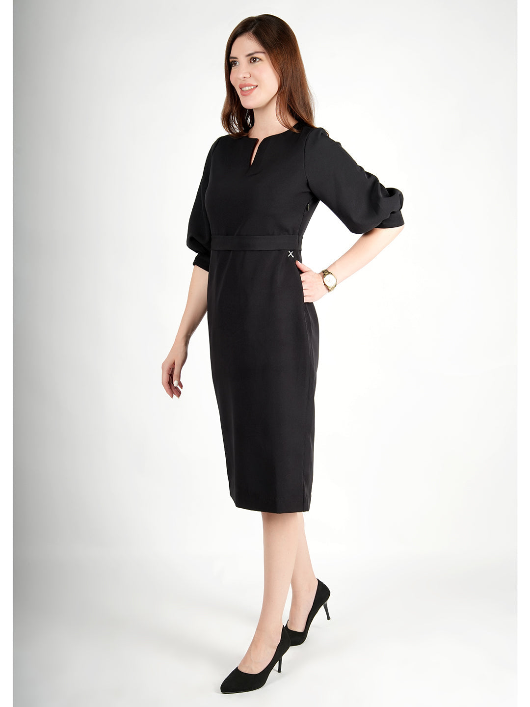 Exude Bright Low 3/4 Puff Sleeve Dress