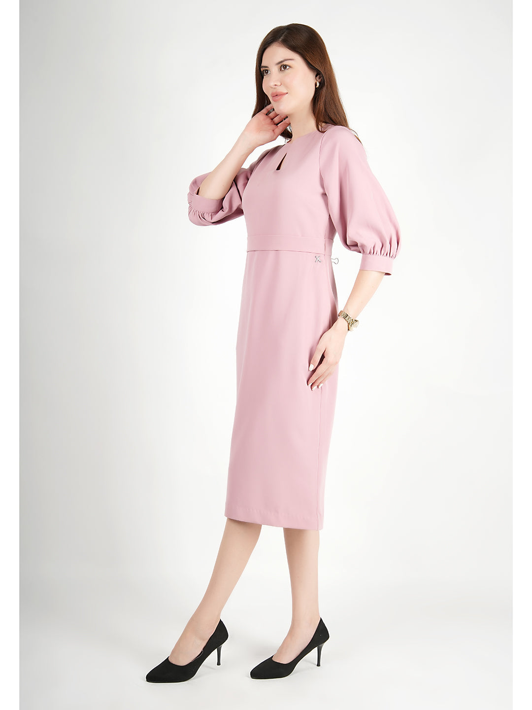 Exude Bright Low 3/4 Puff Sleeve Dress