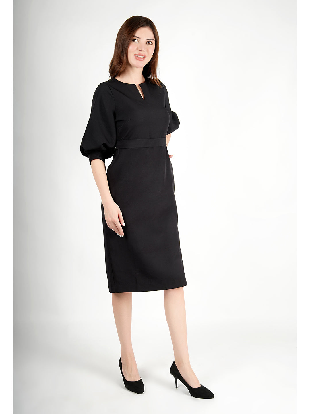 Exude Bright Low 3/4 Puff Sleeve Dress