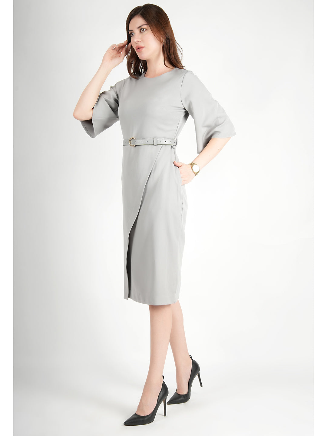 Exude Bliss Bell Sleeve Dress with Belt